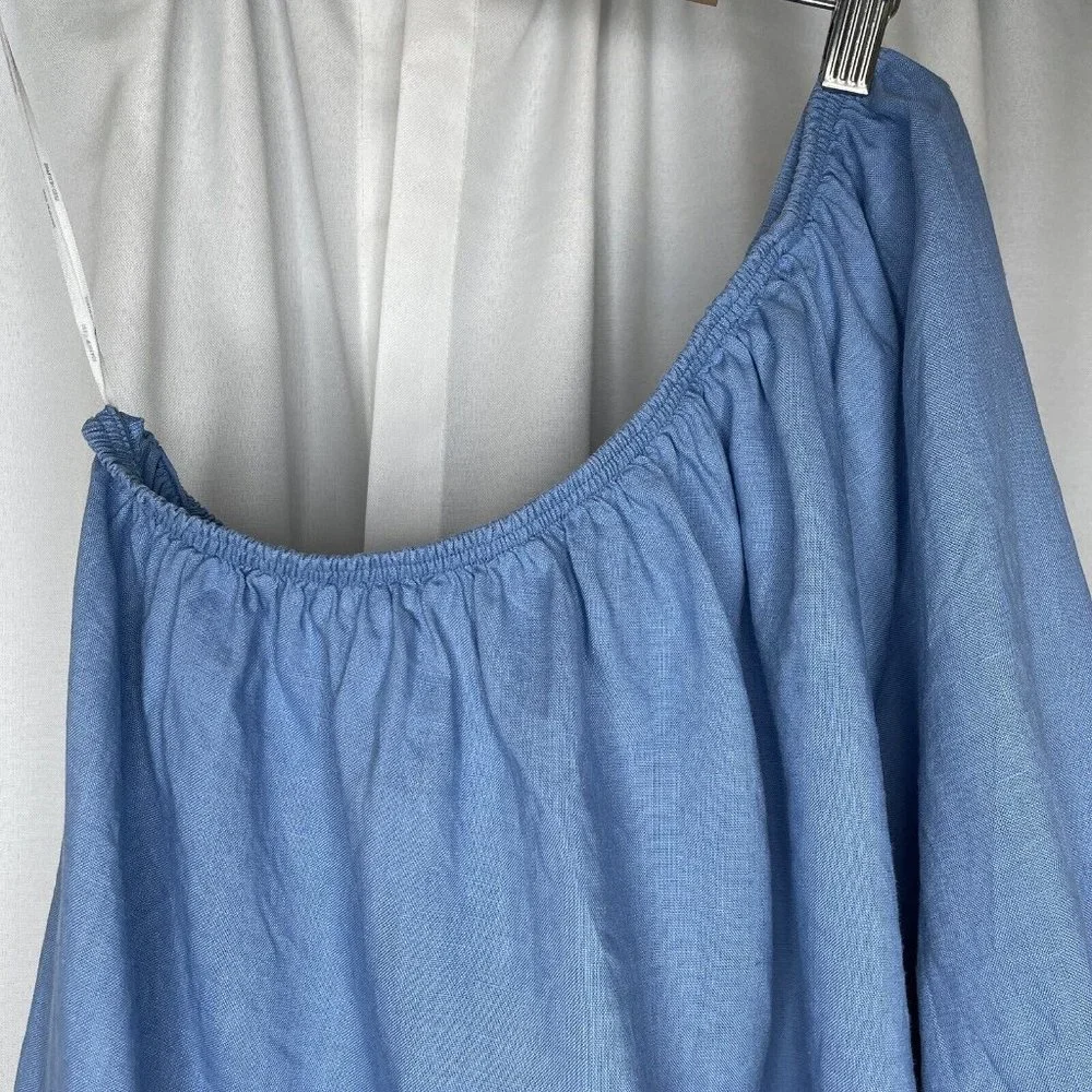 Seed Heritage Blue Linen One Shoulder Blouse Top Size 10 Asymmetric Casual Women - Picture 6 of 16